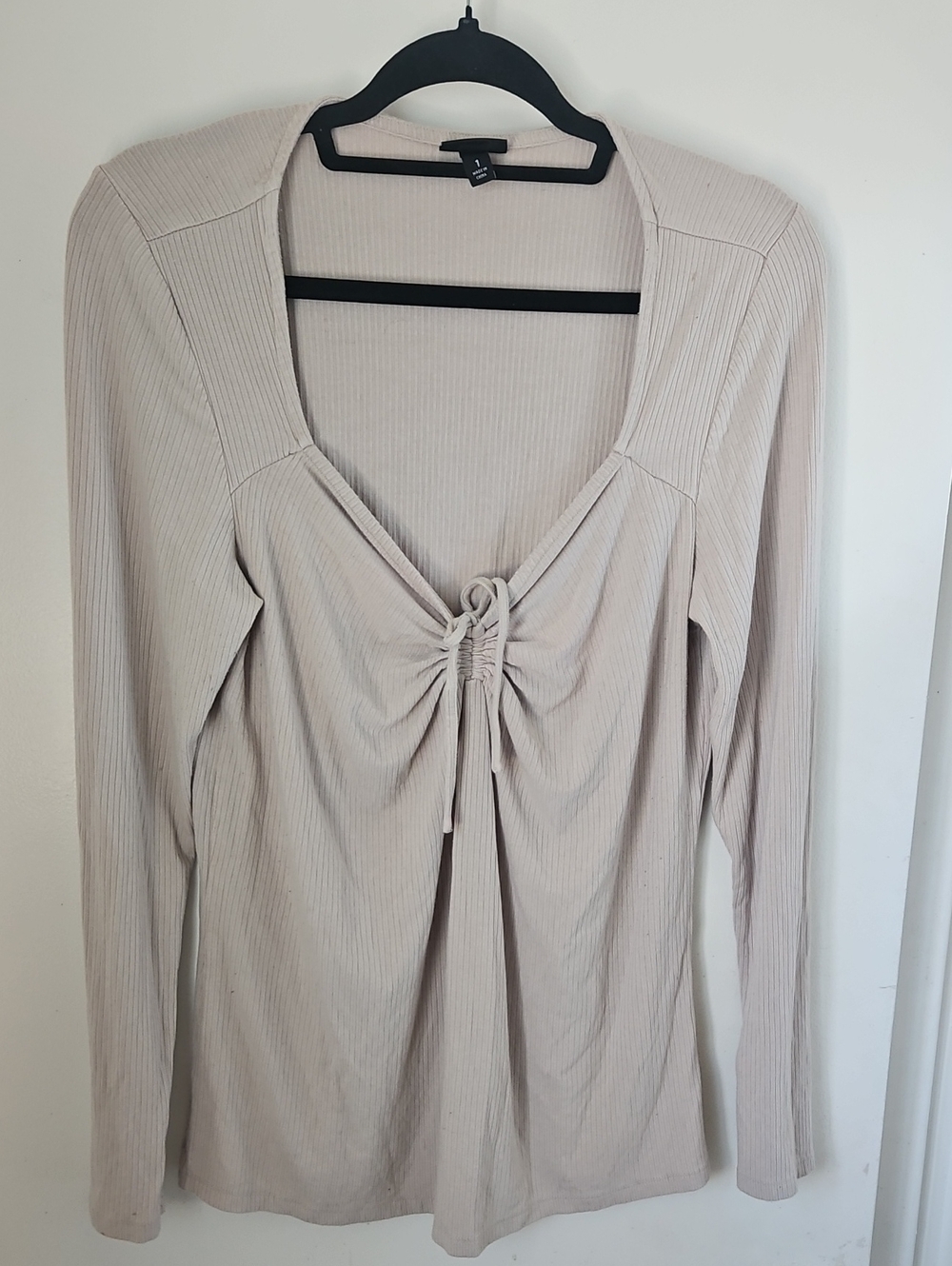 Torrid Cream Ribbed Drawstring Long Sleeve Top